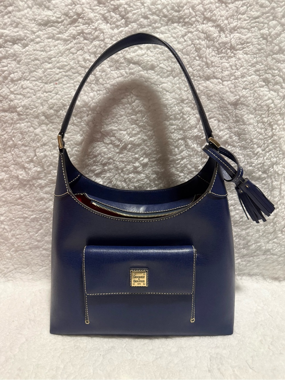 Dooney & Bourke Marine Blue Leather Hobo Bag with Tassel